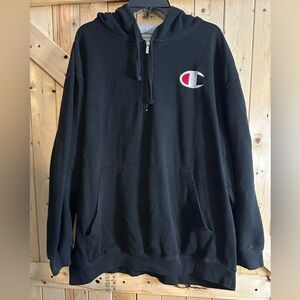 Champion Men’s 1/4 Zip Fleece Hoodie Black Big Logo Pullover Size 3XL